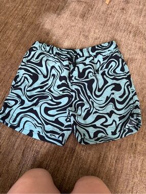 Forever 21 Men's Teal & Black Swirl Swim Trunks